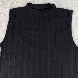 Dictionary Black Ribbed Mock Neck Sleeveless Top Women's Large Workwear Dressy